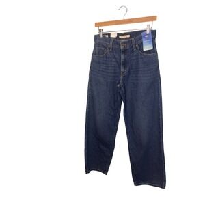 Levis Womens Baggy Dad Jeans 26 Dark Wash Mid Rise Straight Leg Relaxed Fit Blue